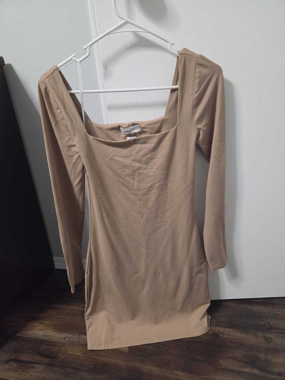 Babaton Square Neck Long Sleeve Bodycon Dress - Tan